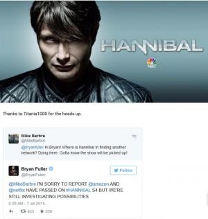 最新消息：《汉尼拔 Hannibal》主创表示Amazon及Netflix皆不会接手本剧